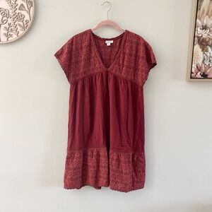 Sundance Brick Red Eyelet Embroidered V-Neck Mini Dress Boho Lace Trim Womens S